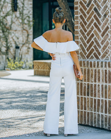 Wilinda Off The Shoulder Denim Jumpsuit - Off White