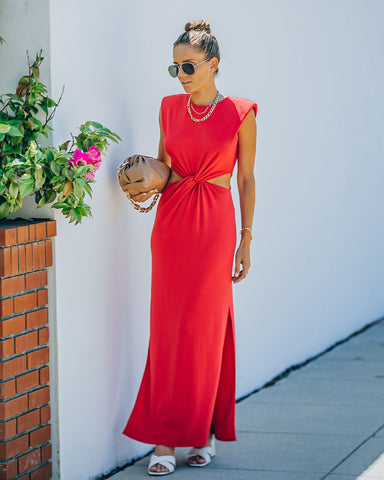 Sweet Escape – Maxikleid aus gedrehtem Strick mit Cut-outs - Rot