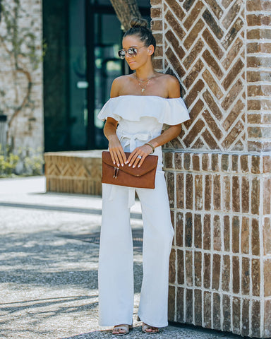 Wilinda Off The Shoulder Denim Jumpsuit - Off White