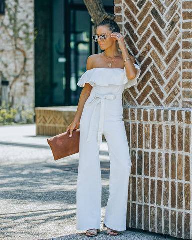 Wilinda Off The Shoulder Denim Jumpsuit - Off White