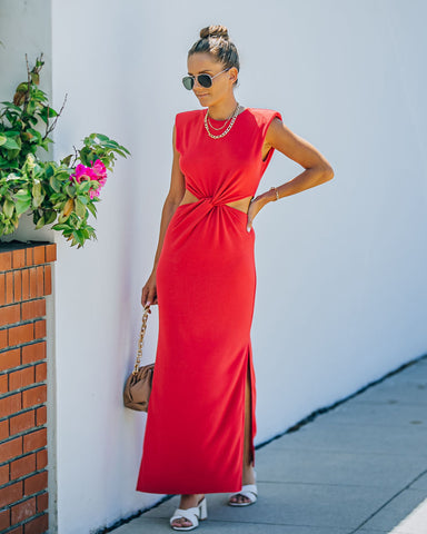 Robe longue en maille torsadée à découpes Sweet Escape - Rouge