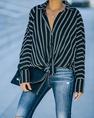 Xara Striped Button Down Blouse - Black