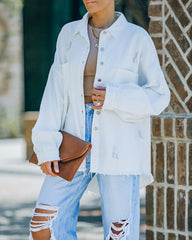 Thinking Out Loud Cotton Distressed Denim Jacket - Off White