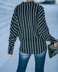 Xara Striped Button Down Blouse - Black