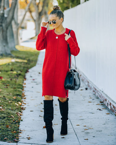 Smoky Mountain Sweater Dress - Red