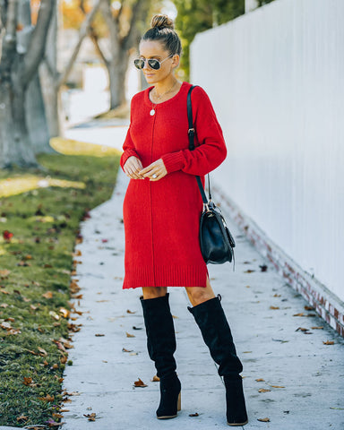 Smoky Mountain Sweater Dress - Red