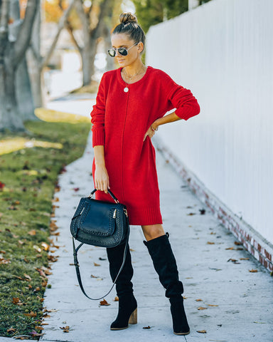 Smoky Mountain Sweater Dress - Red