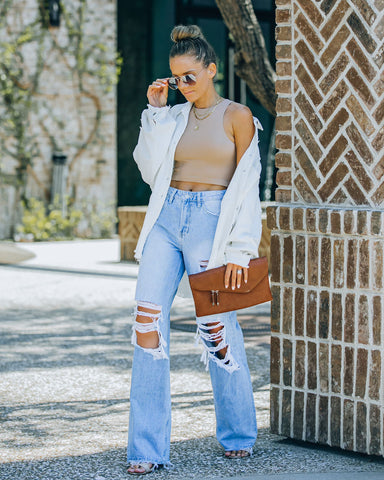 Thinking Out Loud Cotton Distressed Denim Jacket - Off White