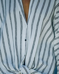 Xara Striped Button Down Blouse - White
