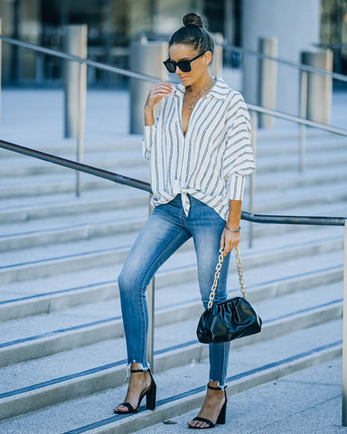 Xara Striped Button Down Blouse - White