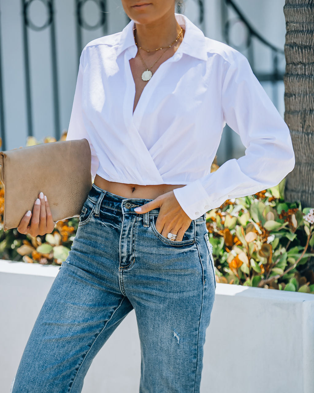 Suave Cotton Blend Collared Crop Top