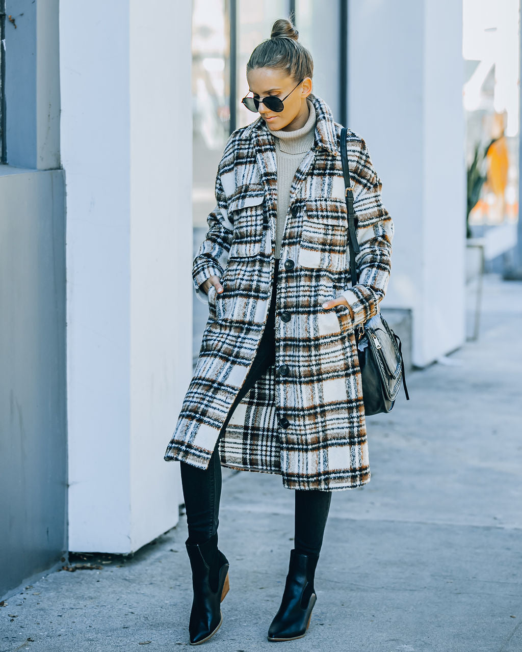 Wayland Pocketed Plaid Coat - Brown