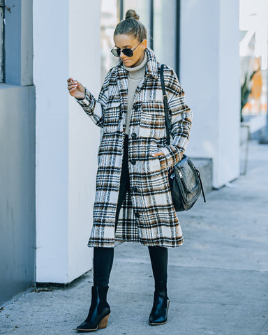 Wayland Pocketed Plaid Coat - Brown