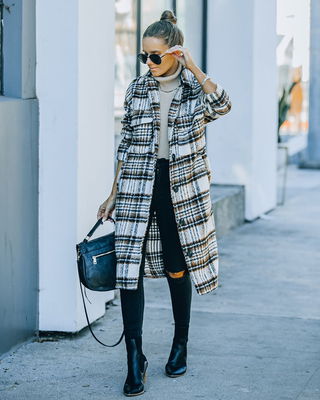 Wayland Pocketed Plaid Coat - Brown