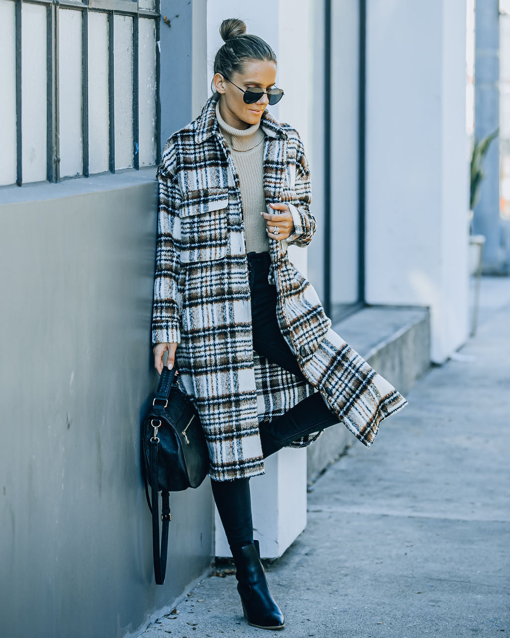 Wayland Pocketed Plaid Coat - Brown