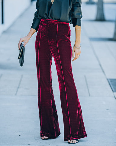 Amani High Rise Velvet Flare Pants - Burgundy