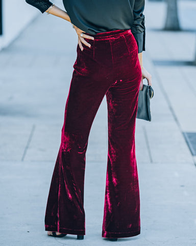 Amani High Rise Velvet Flare Pants - Burgundy