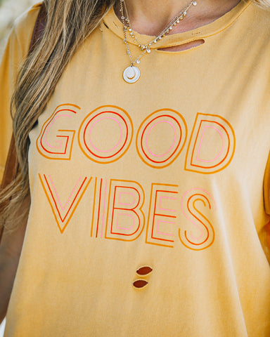 Vintage Distressed Cotton Good Vibes Tee