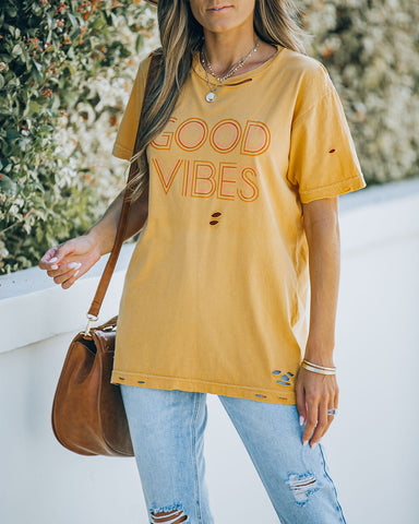 Vintage Distressed Baumwolle Good Vibes T-Shirt 