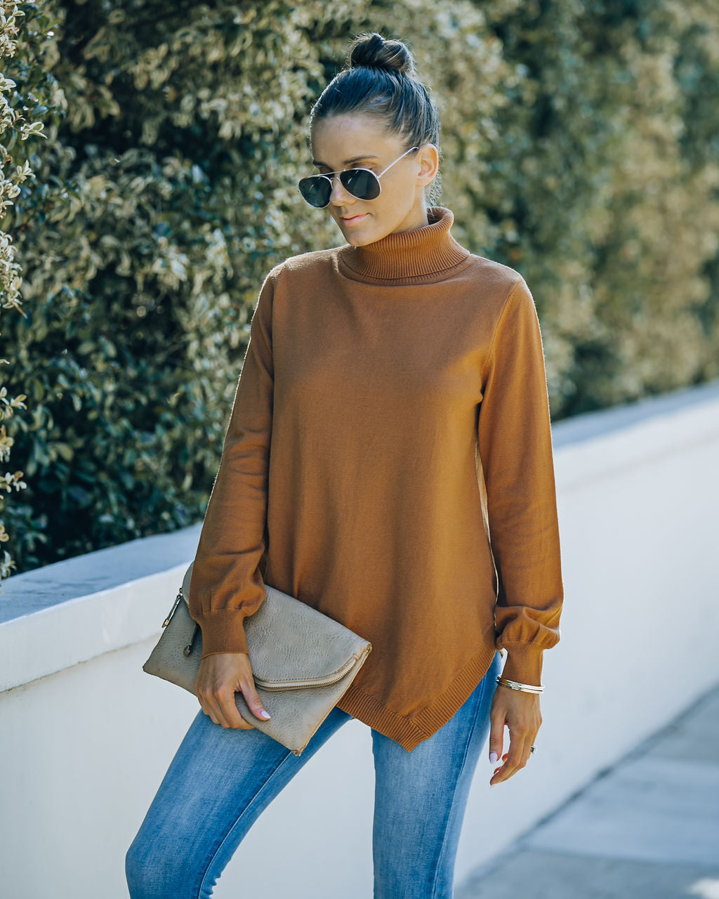 Skyscraper Asymmetrical Turtleneck Sweater - Camel