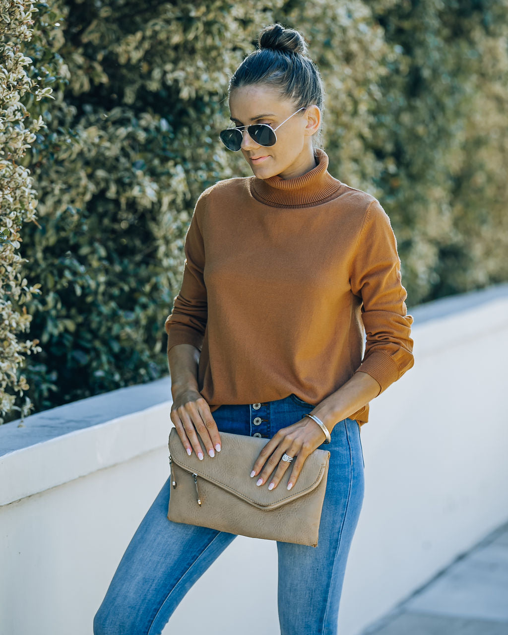 Skyscraper Asymmetrical Turtleneck Sweater - Camel