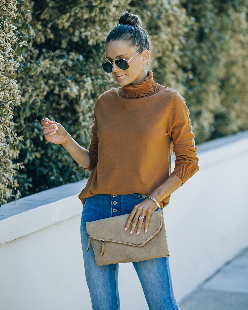 Skyscraper Asymmetrical Turtleneck Sweater - Camel