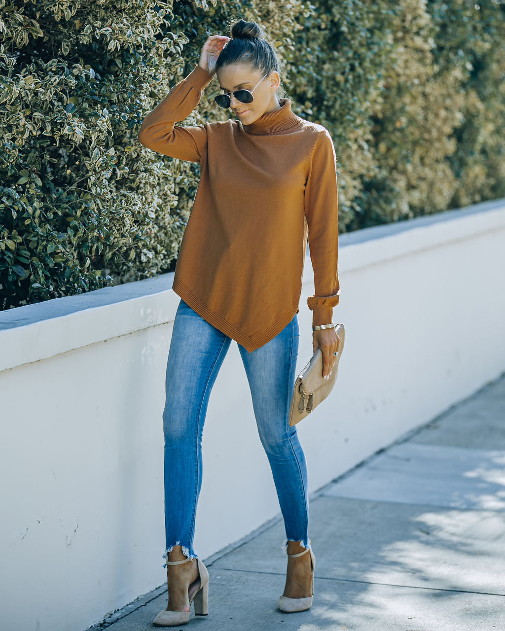 Skyscraper Asymmetrical Turtleneck Sweater - Camel