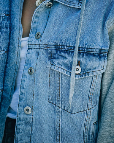 Wells Pocketed Hooded Knit Denim Jacket