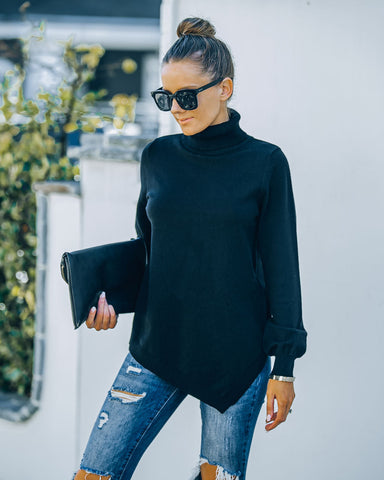 Skyscraper Asymmetrical Turtleneck Sweater - Black