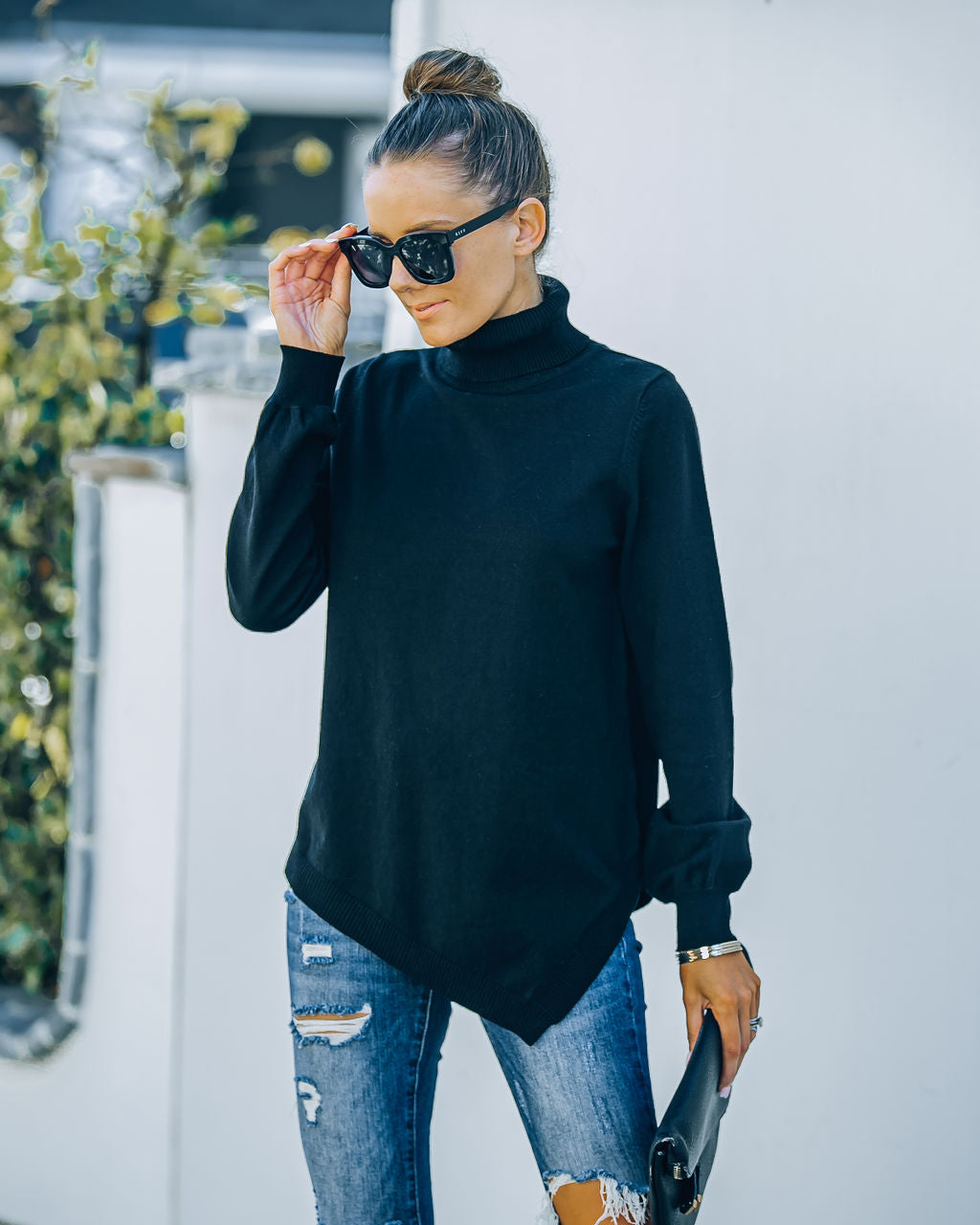 Skyscraper Asymmetrical Turtleneck Sweater - Black