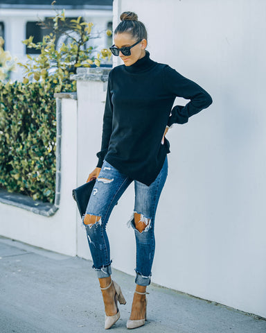 Skyscraper Asymmetrical Turtleneck Sweater - Black