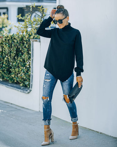 Skyscraper Asymmetrical Turtleneck Sweater - Black