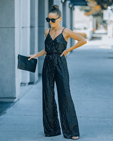 Starry Night Sequin Jumpsuit - Black