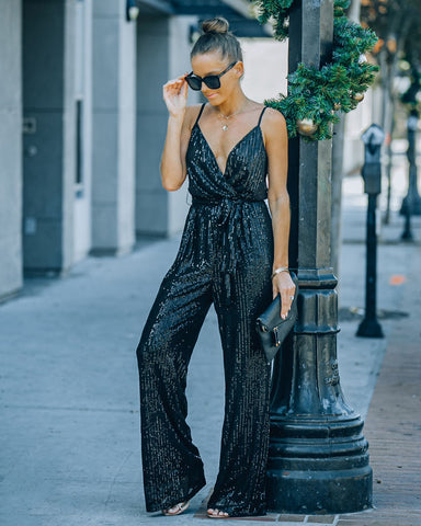 Starry Night Sequin Jumpsuit - Black