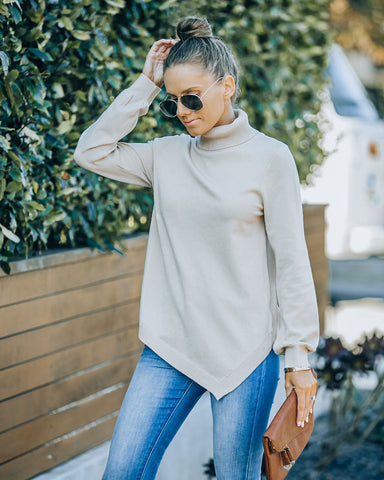 Skyscraper Asymmetrical Turtleneck Sweater - Cream