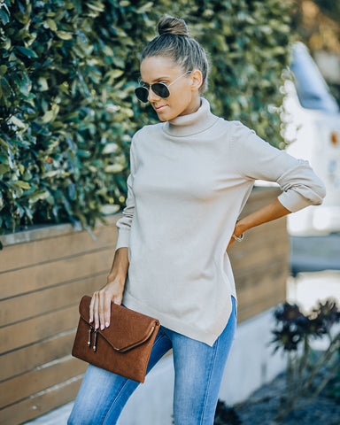 Skyscraper Asymmetrical Turtleneck Sweater - Cream