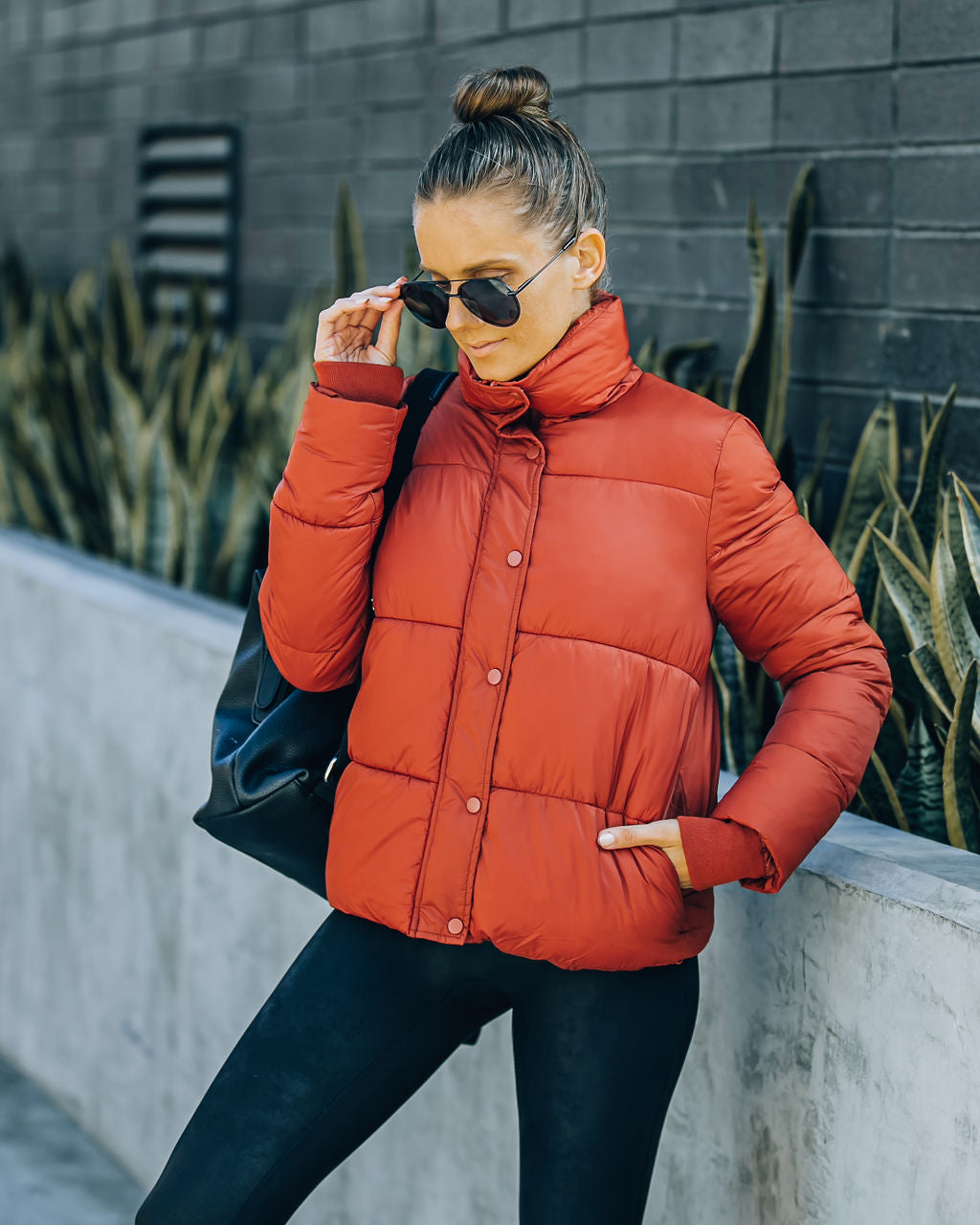 Sugar Bowl Pocketed Puffer Jacket - Brick