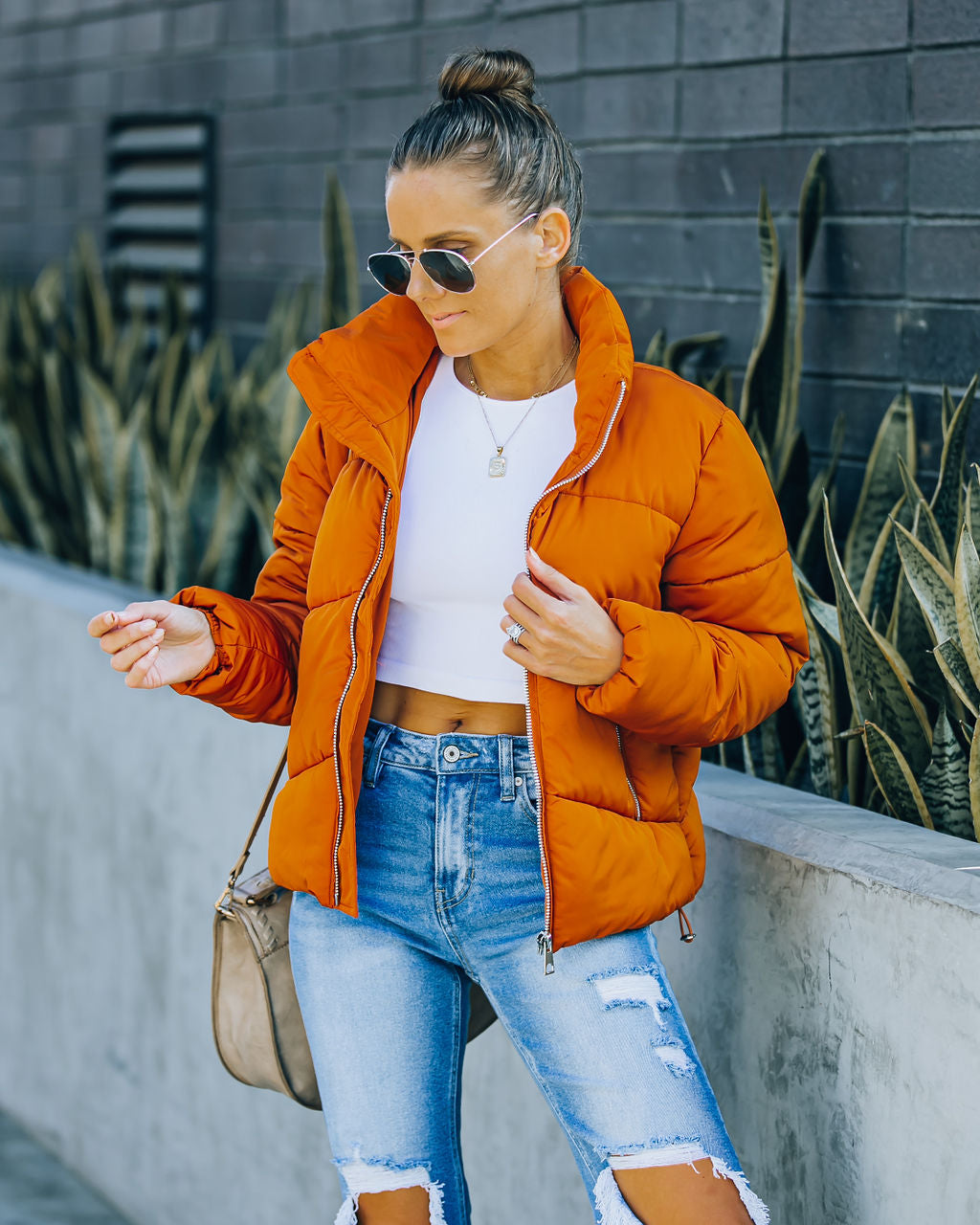 Sugar Bowl Pocketed Puffer Jacket - Burnt Orange