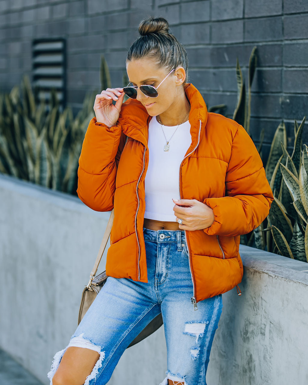 Sugar Bowl Pocketed Puffer Jacket - Burnt Orange