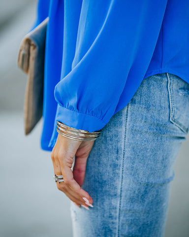 To The Fullest Split Neck Blouse - Royal Blue