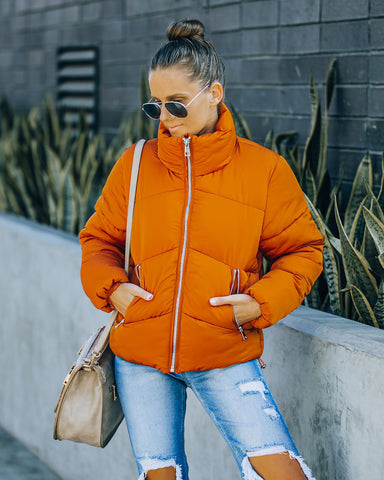 Sugar Bowl Pocketed Puffer Jacket - Burnt Orange