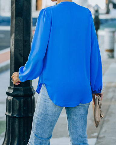 To The Fullest Split Neck Blouse - Royal Blue