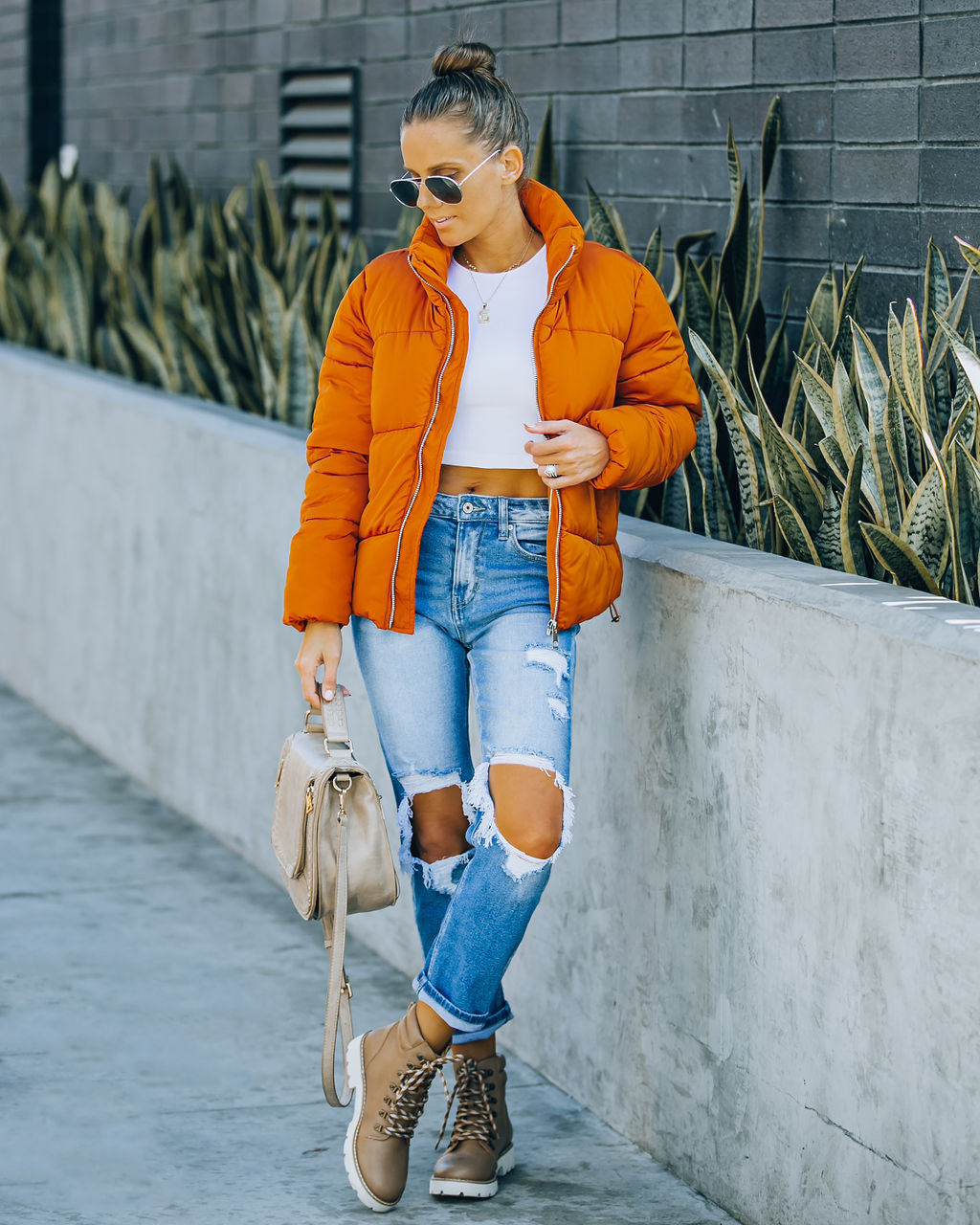 Sugar Bowl Pocketed Puffer Jacket - Burnt Orange