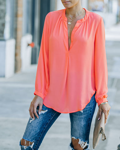 To The Fullest Split Neck Blouse - Coral