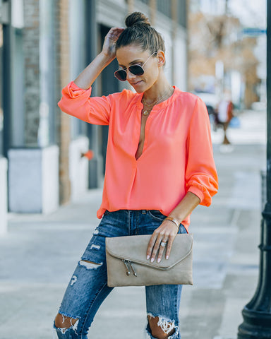 To The Fullest Split Neck Blouse - Coral