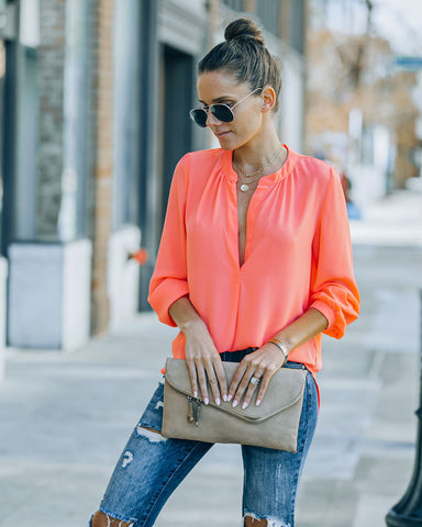 To The Fullest Split Neck Blouse - Coral