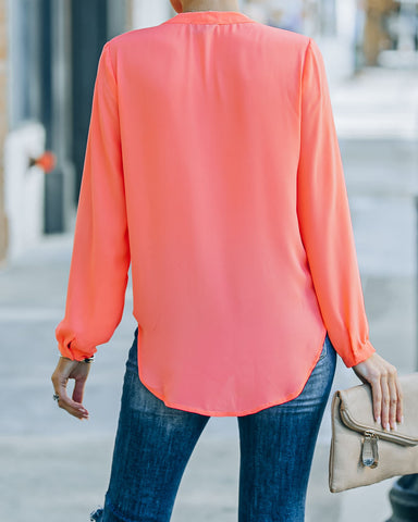 To The Fullest Split Neck Blouse - Coral