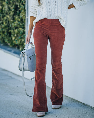 Sophie High Rise Bell Bottom Corduroy Pants - Brick