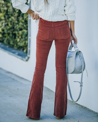 Sophie High Rise Bell Bottom Corduroy Pants - Brick