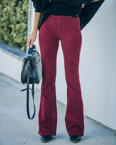 Sophie High Rise Bell Bottom Corduroy Pants - Burgundy